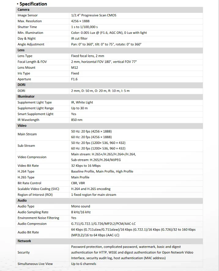 Original Hikvision DS-2CD1383G2P-LIUF/SL 8MP Dual Lens Stitched Wide Angle Smart Hybrid Light 180° Fixed Turret Network Camera