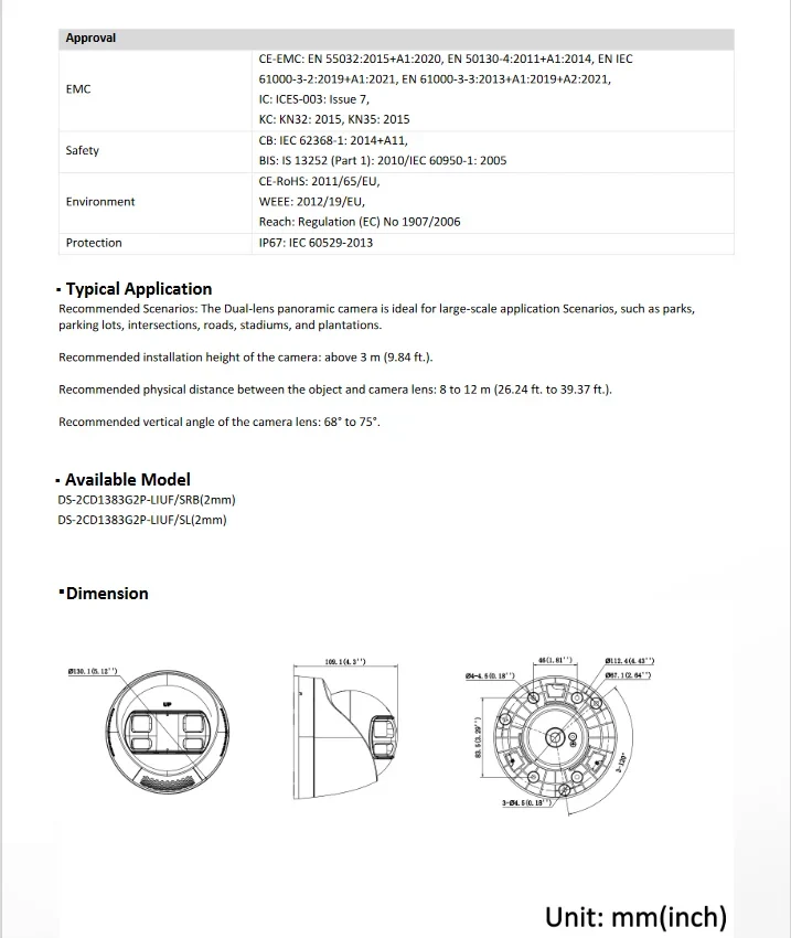 Original Hikvision DS-2CD1383G2P-LIUF/SL 8MP Dual Lens Stitched Wide Angle Smart Hybrid Light 180° Fixed Turret Network Camera