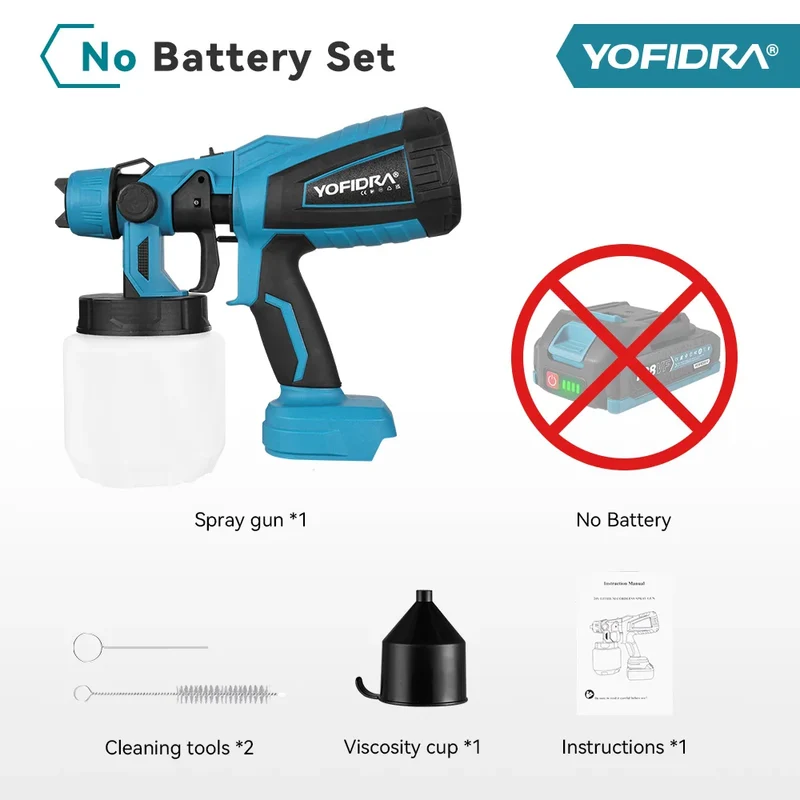 YOFIDRA 1000ML Electric Spray Gun Powerful Portable Paint Sprayer Cordless Furniture Coating Airbrush For Makita 18V Battery Pin