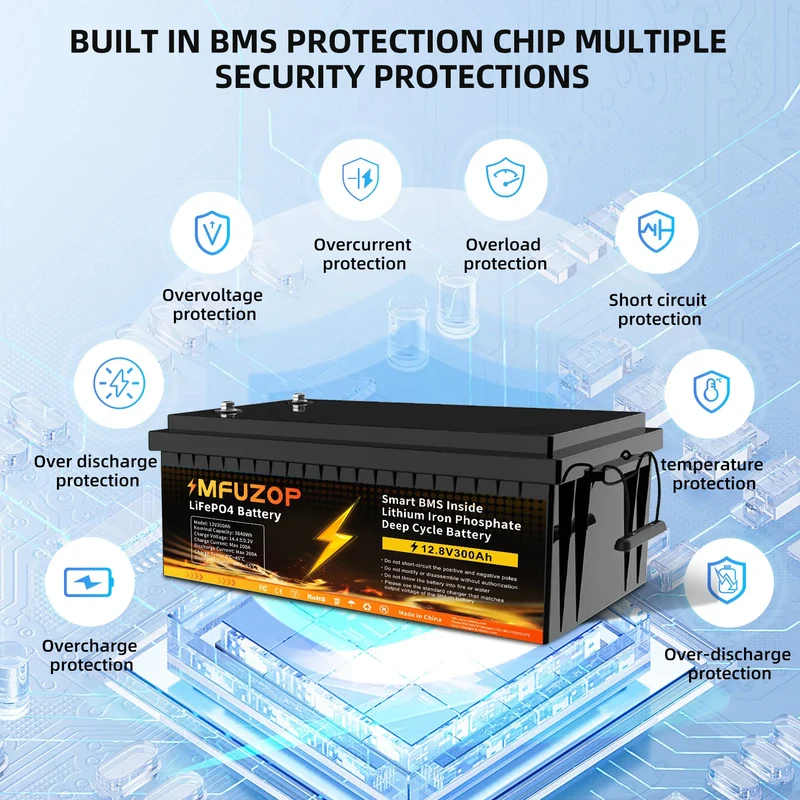 MFUZOP 12V 100Ah 200Ah 300Ah LiFePO4 Battery Intelligent BMS System 1280Wh 2560Wh 3840Wh Deep Cycle for Solar Storage System