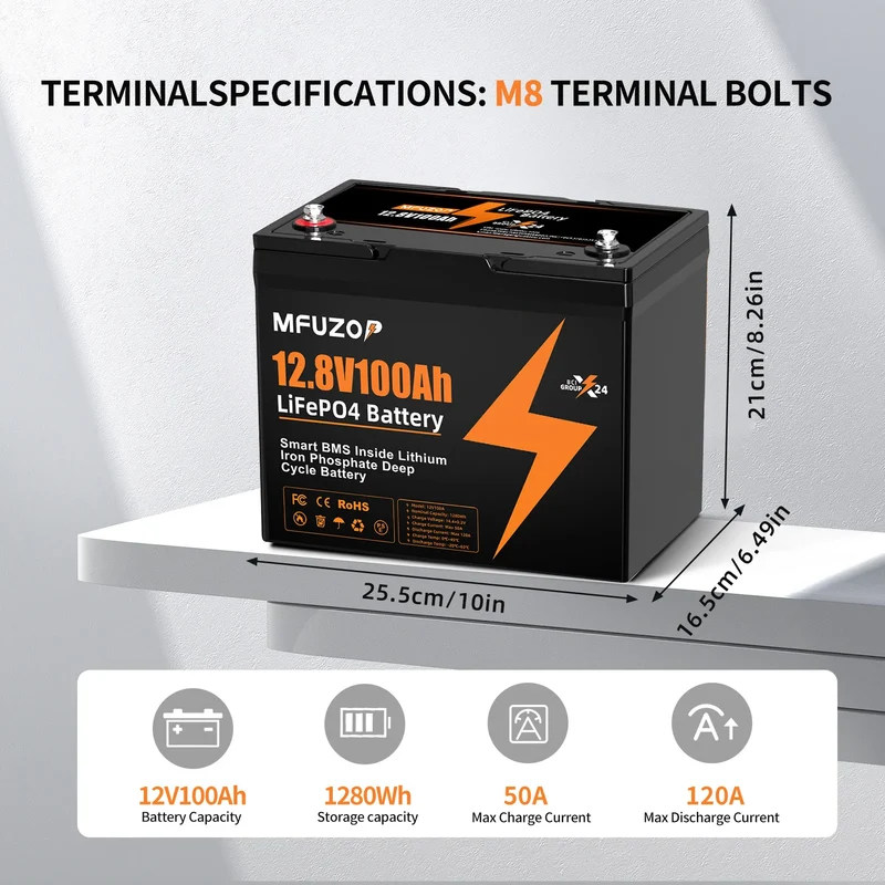 MFUZOP 12V 100Ah 200Ah 300Ah LiFePO4 Battery Intelligent BMS System 1280Wh 2560Wh 3840Wh Deep Cycle for Solar Storage System