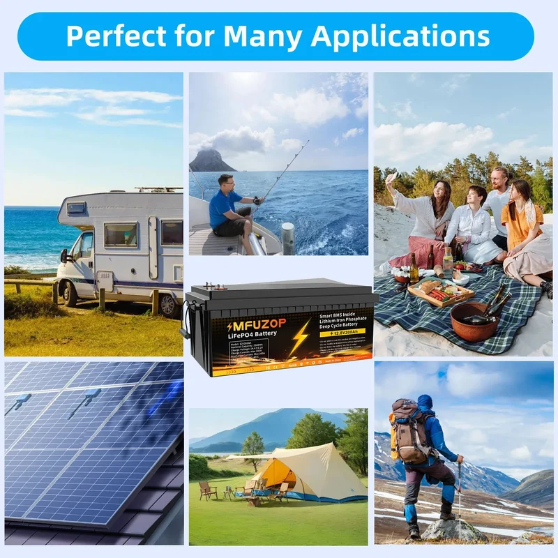 MFUZOP 12V 100Ah 200Ah 300Ah LiFePO4 Battery Intelligent BMS System 1280Wh 2560Wh 3840Wh Deep Cycle for Solar Storage System