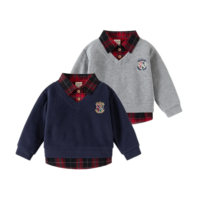 Fashion Boys Shirts Sweatshirts Turndown Collar Kids Tops Outfits Long Sleeve Children's Clothes