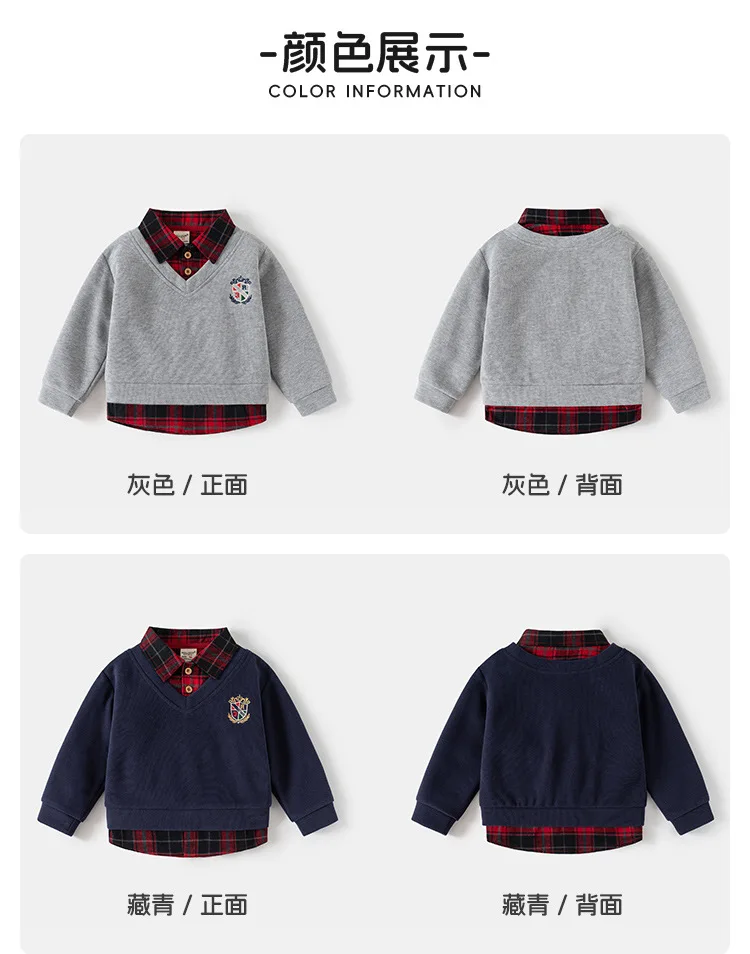 Fashion Boys Shirts Sweatshirts Turndown Collar Kids Tops Outfits Long Sleeve Children's Clothes