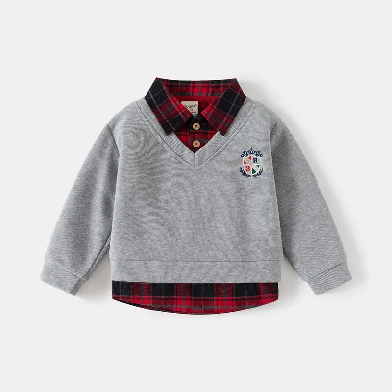 Fashion Boys Shirts Sweatshirts Turndown Collar Kids Tops Outfits Long Sleeve Children's Clothes