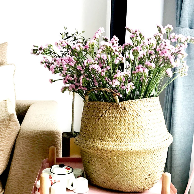 Nordic flower basket, portable woven basket, flower pot, straw woven, bamboo woven, plant woven, floor-standing folding straw wo