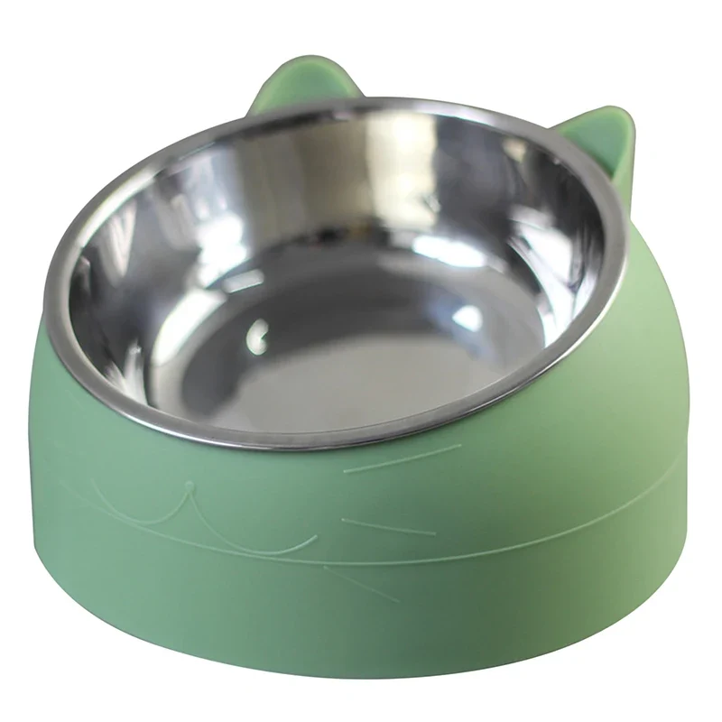 Stainless Cat Bowls Non-slip Base Pets Puppy Cats Food Drink Water Feeder Neck Protection Dish Pet Bowl 200ml 15 Degrees Tilted