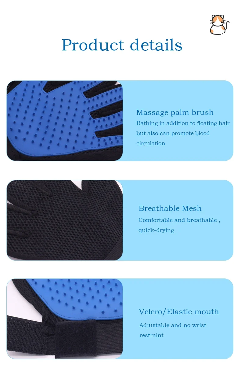 Pet Glove Cat Grooming Glove Cat Hair Deshedding Brush Gloves Dog Comb for Cats Bath Hair Remover Clean Massage Brush For Animal
