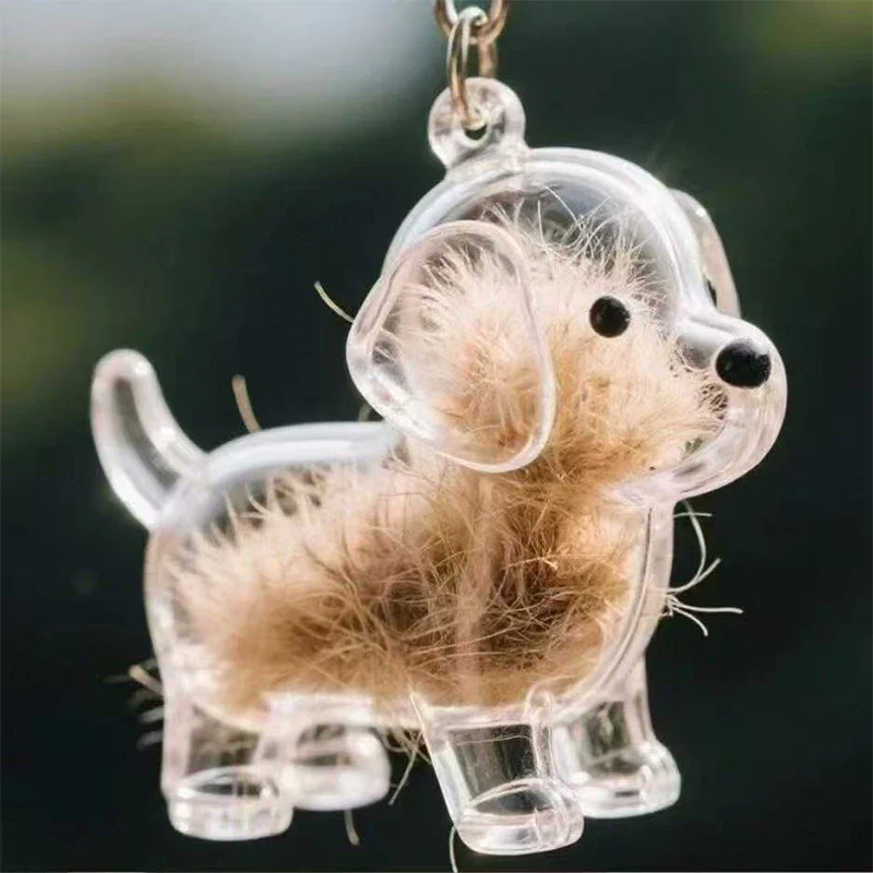 Cute Clear Puppy Hair Memorial DIY Pendant Keychain Decor Keepsake Capsule Pet's Dog Fur Container Pet Lovers Home Display Gifts