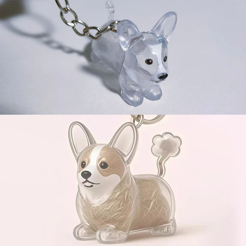 Cute Clear Puppy Hair Memorial DIY Pendant Keychain Decor Keepsake Capsule Pet's Dog Fur Container Pet Lovers Home Display Gifts