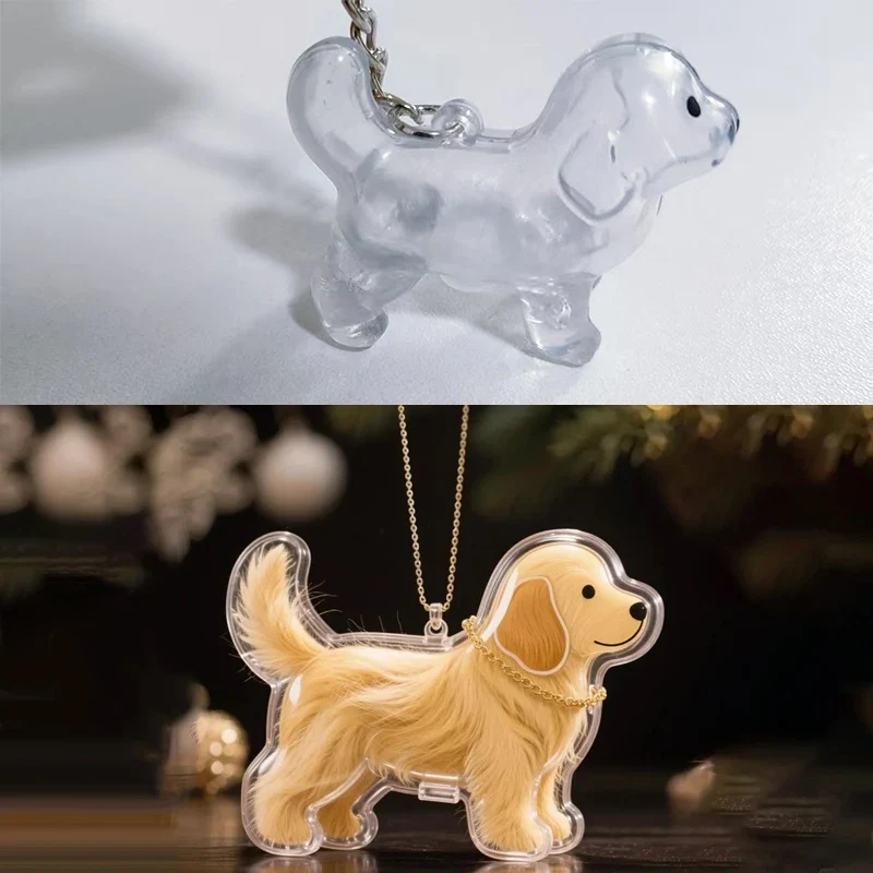 Cute Clear Puppy Hair Memorial DIY Pendant Keychain Decor Keepsake Capsule Pet's Dog Fur Container Pet Lovers Home Display Gifts