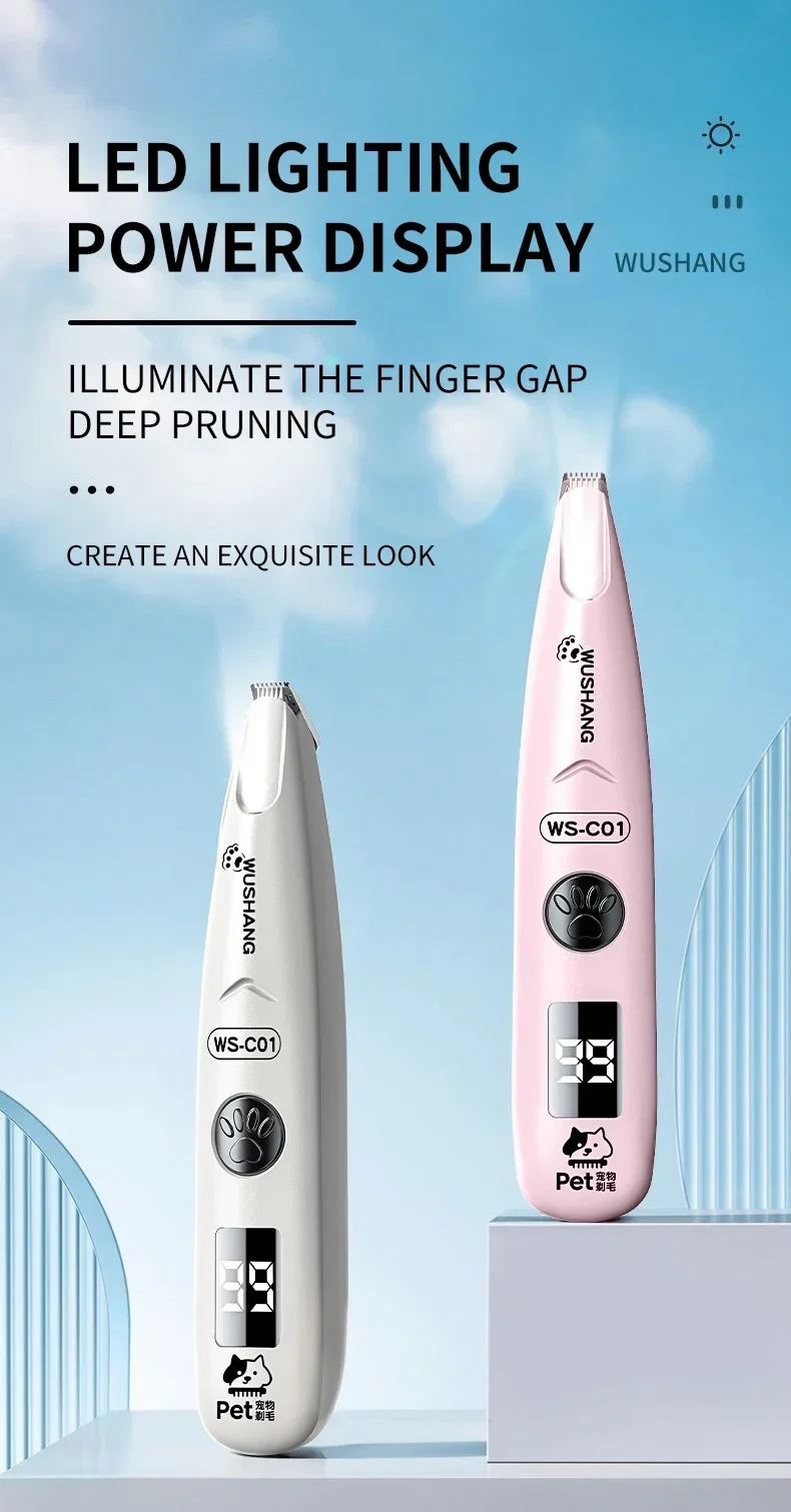 Pet Dog Electric Groomer Trimmer with LED Light Waterproof Pet Foot Hair Trimmer Low Noise Cat Dog Face Foot Ear Hip Paw Shaver