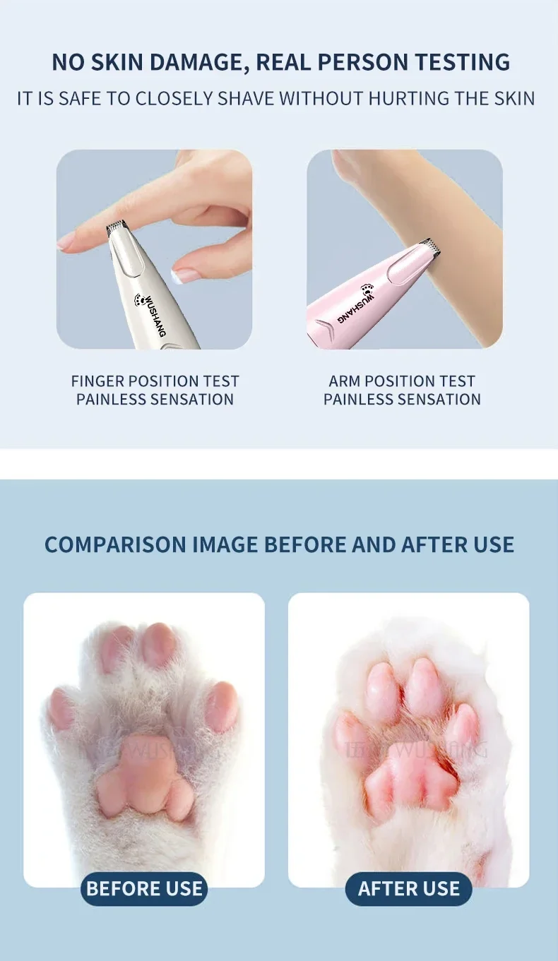 Pet Dog Electric Groomer Trimmer with LED Light Waterproof Pet Foot Hair Trimmer Low Noise Cat Dog Face Foot Ear Hip Paw Shaver