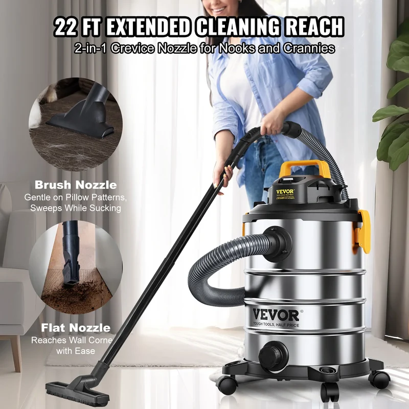 SucceBuy Stainless Steel Wet Dry Shop Vacuum Wet Dry Vac Powerful Suction Small Shop Vac Perfect for Carpet Debris Pet Hair