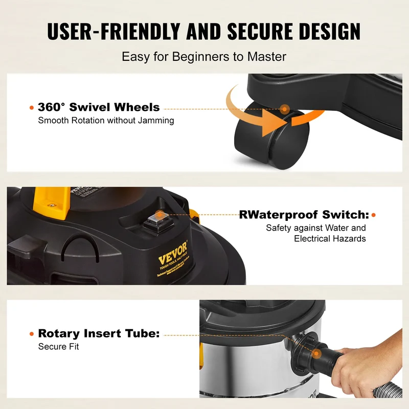 SucceBuy Stainless Steel Wet Dry Shop Vacuum Wet Dry Vac Powerful Suction Small Shop Vac Perfect for Carpet Debris Pet Hair