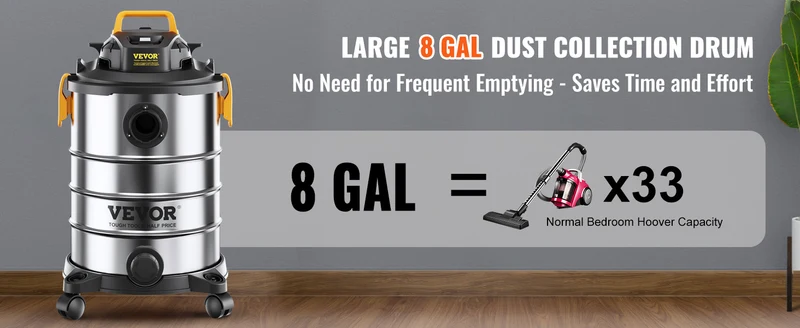 SucceBuy Stainless Steel Wet Dry Shop Vacuum Wet Dry Vac Powerful Suction Small Shop Vac Perfect for Carpet Debris Pet Hair