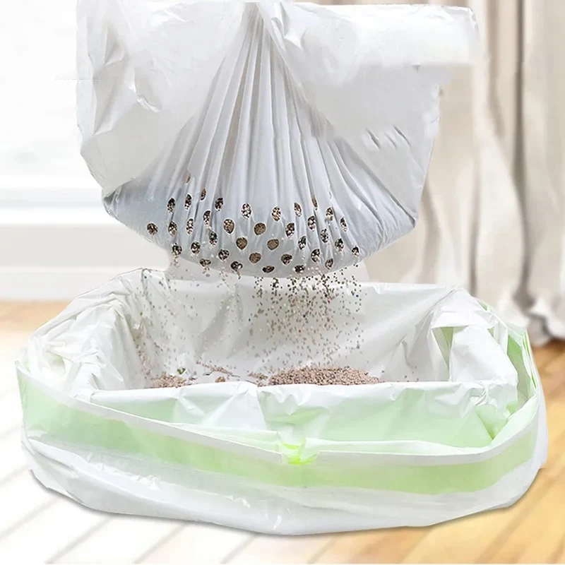 7 Pcs/Set Pet Cat Litter Bag Thickened Hidden Drawstring Design With Filter Large Capacity Lazy Pet Poop Bag Cleaning Supplies