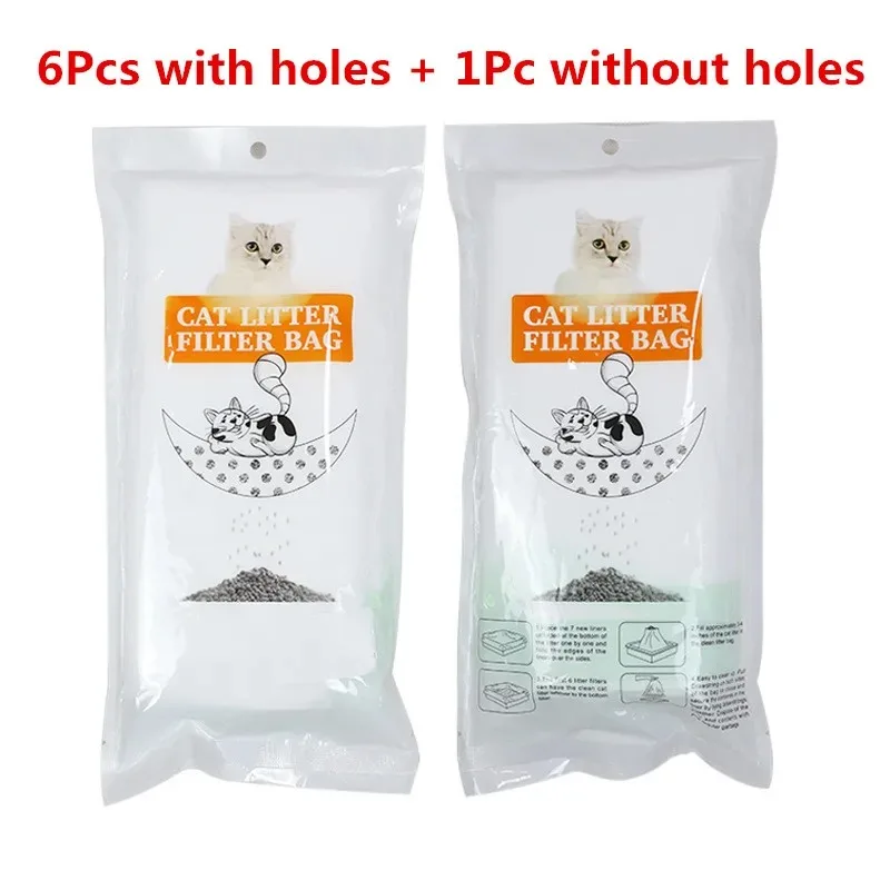 7 Pcs/Set Pet Cat Litter Bag Thickened Hidden Drawstring Design With Filter Large Capacity Lazy Pet Poop Bag Cleaning Supplies