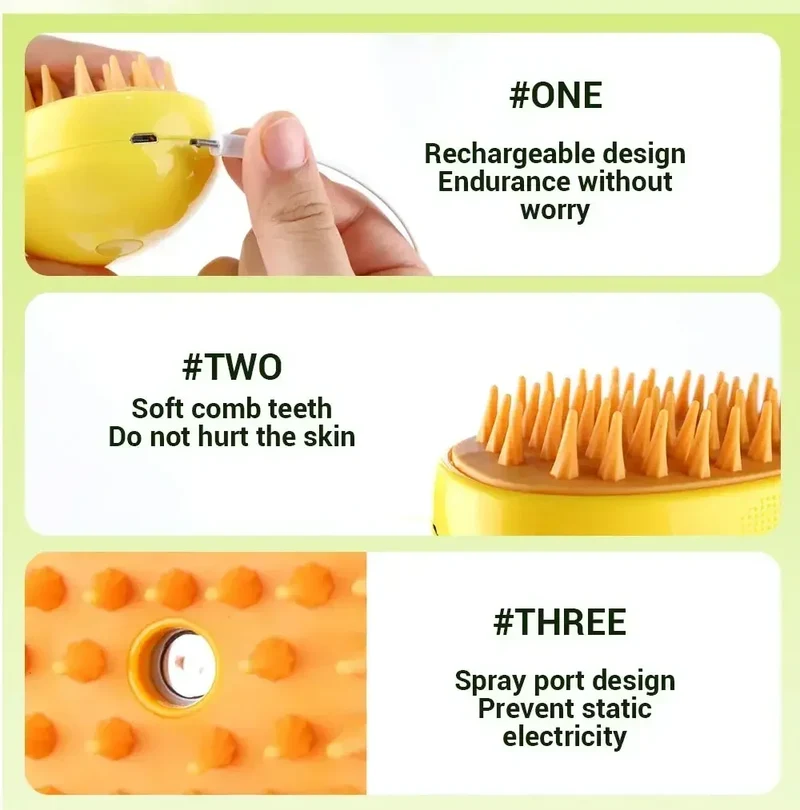 Dog Cat Steamy Brush Steam Brush Electric Sprayer for Massage Pet Grooming Tool Shedding 3 in 1 Electric Sprays Massage Combs
