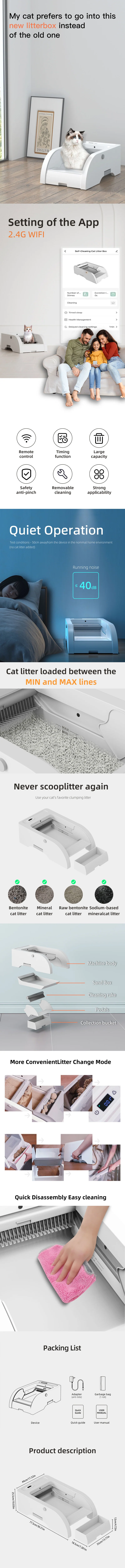 Automatic Smart Cat Litter Box Electric Self Cleaning Semi Closed Pet Kitty Potty Toilet Litter Tray App Control Cat Litter Box