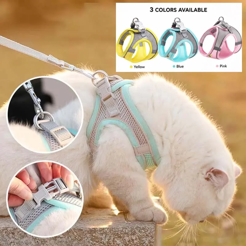 Adjustable Soft Mesh Pet Harness with Leash Escape-Proof Reflective Dog Walking Vest for Small and Medium Cats Puppies