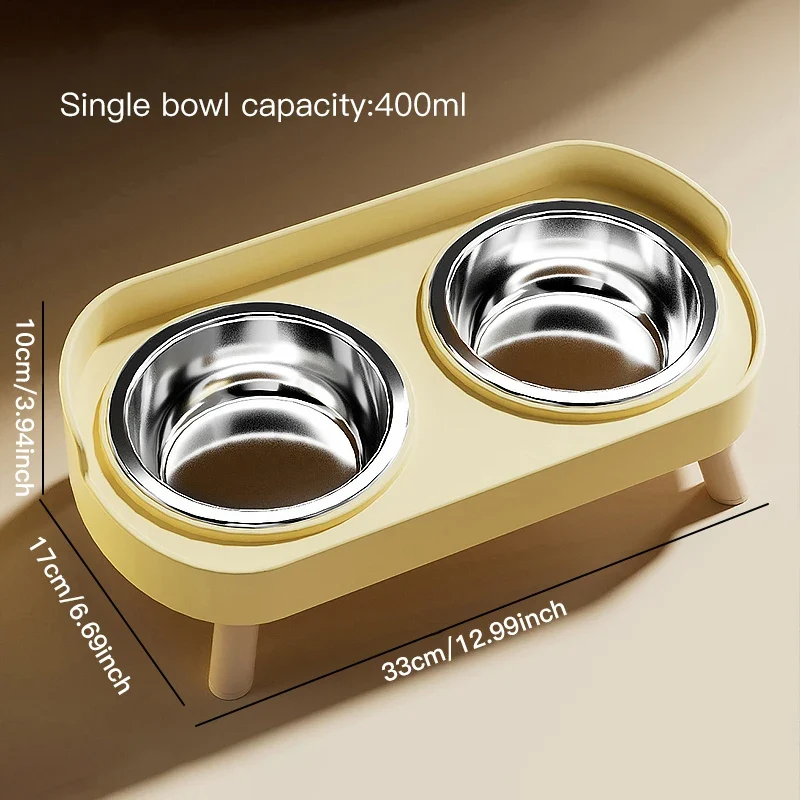 Pet Cat Double Bowl Feeder, Adjustable Height Cat and Dog Water Dispenser, Elevate Feeding Kitten Supplies