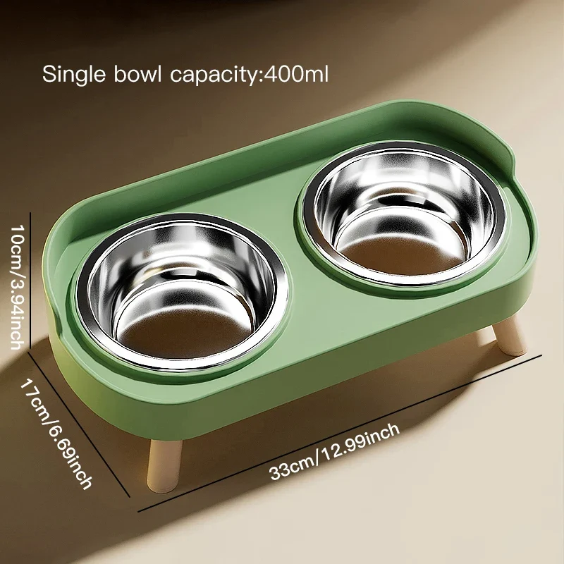 Pet Cat Double Bowl Feeder, Adjustable Height Cat and Dog Water Dispenser, Elevate Feeding Kitten Supplies