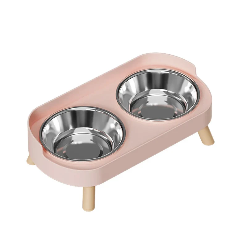 Pet Cat Double Bowl Feeder, Adjustable Height Cat and Dog Water Dispenser, Elevate Feeding Kitten Supplies