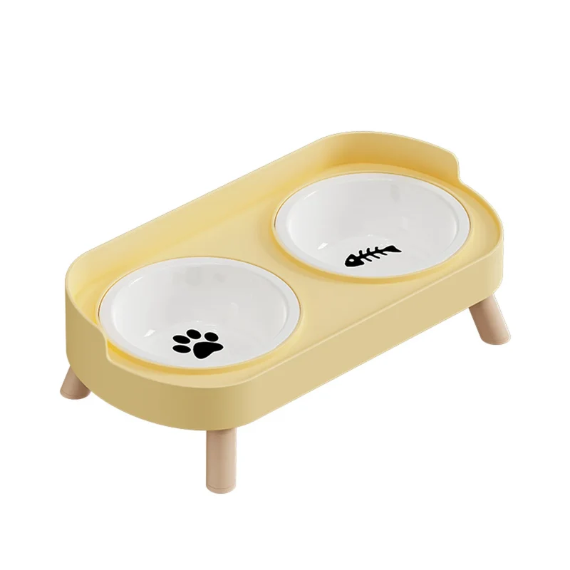 Pet Cat Double Bowl Feeder, Adjustable Height Cat and Dog Water Dispenser, Elevate Feeding Kitten Supplies