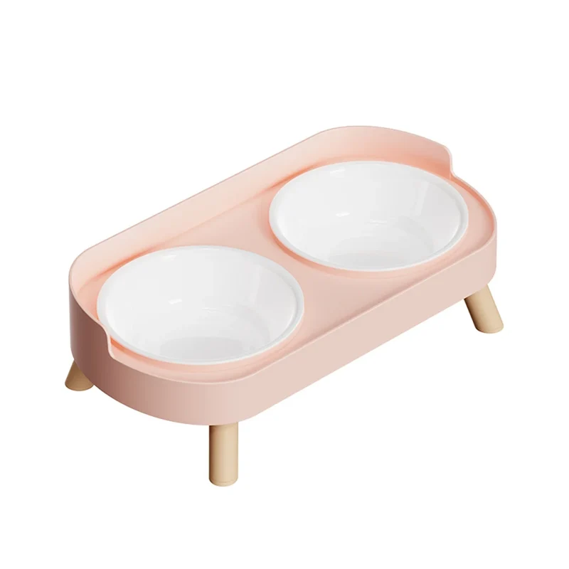 Pet Cat Double Bowl Feeder, Adjustable Height Cat and Dog Water Dispenser, Elevate Feeding Kitten Supplies