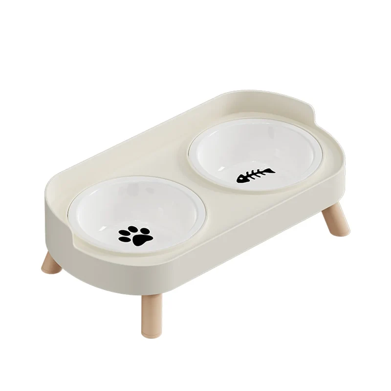 Pet Cat Double Bowl Feeder, Adjustable Height Cat and Dog Water Dispenser, Elevate Feeding Kitten Supplies