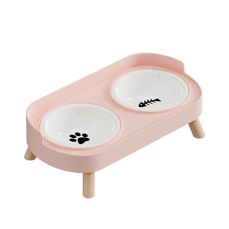 Pet Cat Double Bowl Feeder, Adjustable Height Cat and Dog Water Dispenser, Elevate Feeding Kitten Supplies