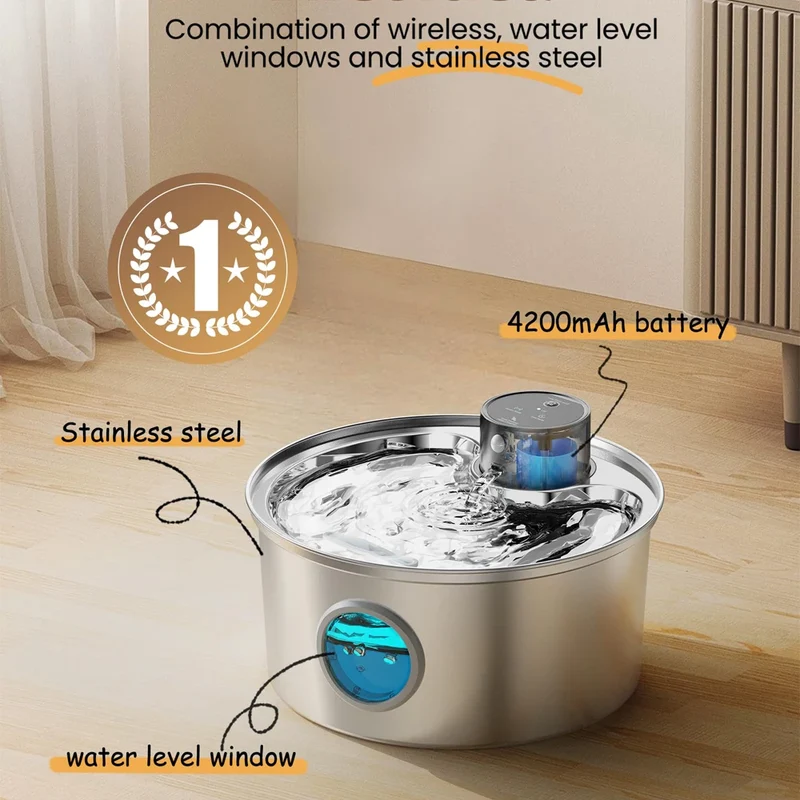 Stainless Steel Wireless Cat Water Fountain Charging Automatic Pet Drinking Motion Sensor Dog Water Dispenser Accessories filter