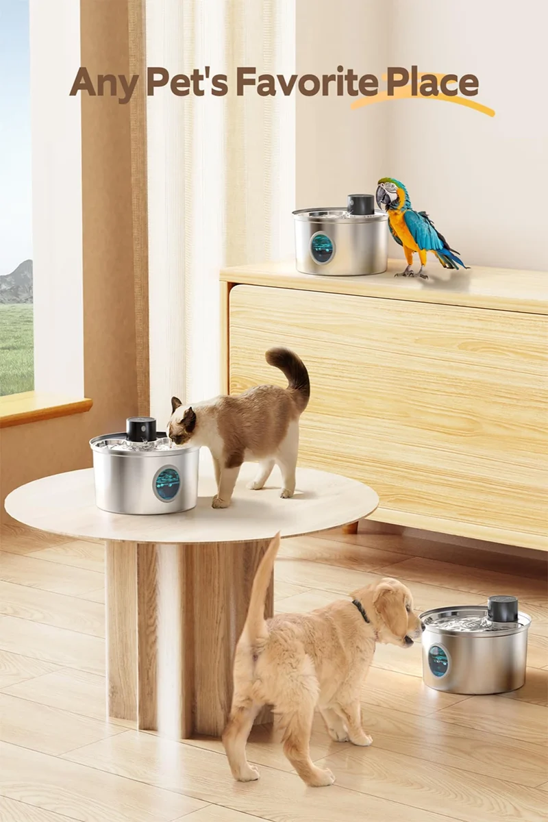 Stainless Steel Wireless Cat Water Fountain Charging Automatic Pet Drinking Motion Sensor Dog Water Dispenser Accessories filter
