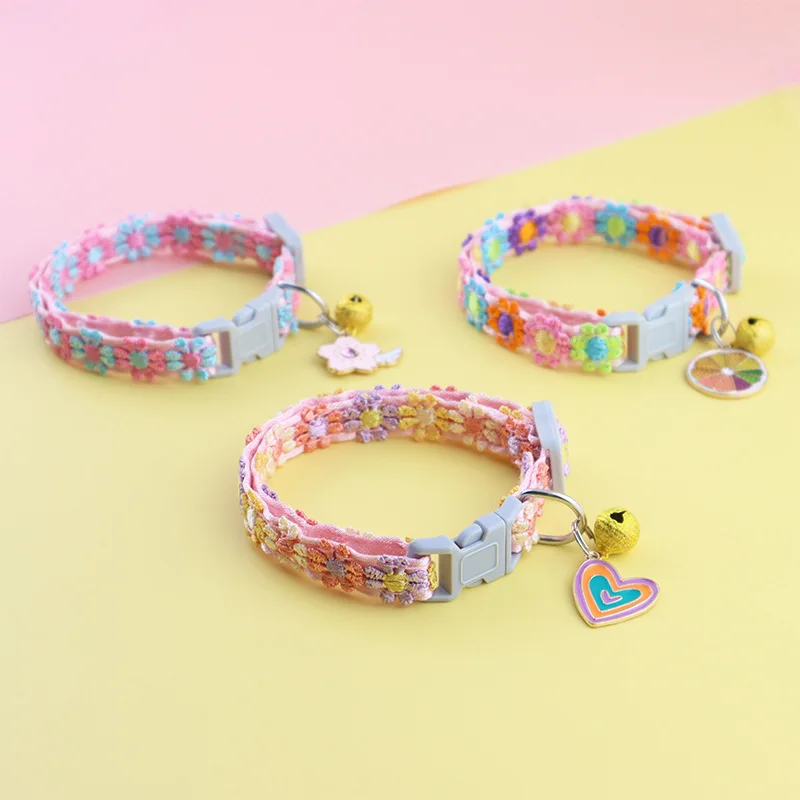 Pet Collar With Bell Cartoon Footprint Colorful Dog Puppy Kitten Collar Adjustable Safety Bell Ring Necklace Pet Accessories