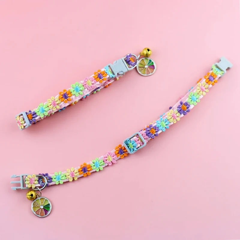 Pet Collar With Bell Cartoon Footprint Colorful Dog Puppy Kitten Collar Adjustable Safety Bell Ring Necklace Pet Accessories