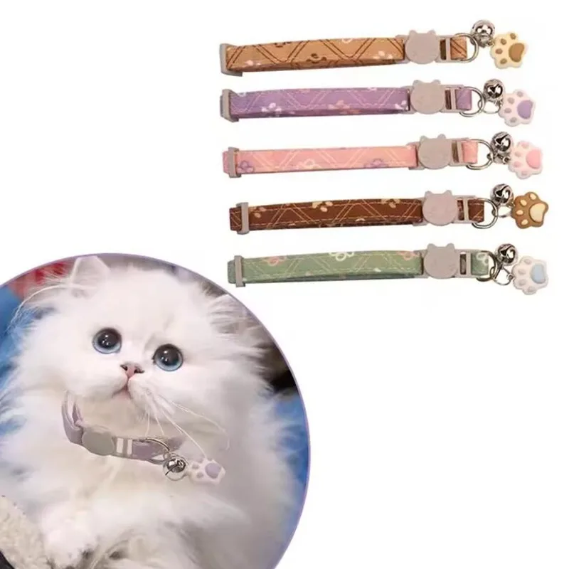 Pet Collar With Bell Cartoon Footprint Colorful Dog Puppy Kitten Collar Adjustable Safety Bell Ring Necklace Pet Accessories