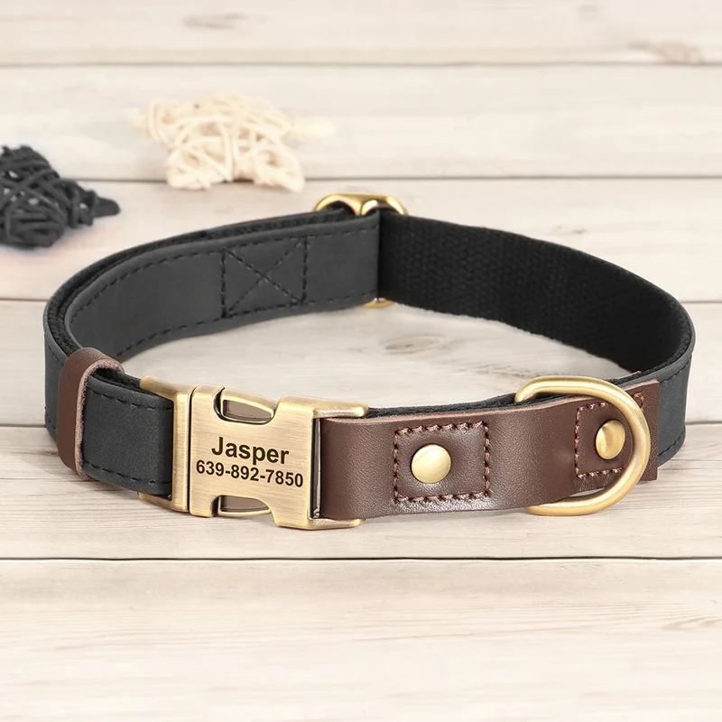 Free Custom PU Leather Dog Collar Engraved Dog Collars Adjustable Pet Buckle ID Necklace Durable for Small Medium Large Dogs Pug