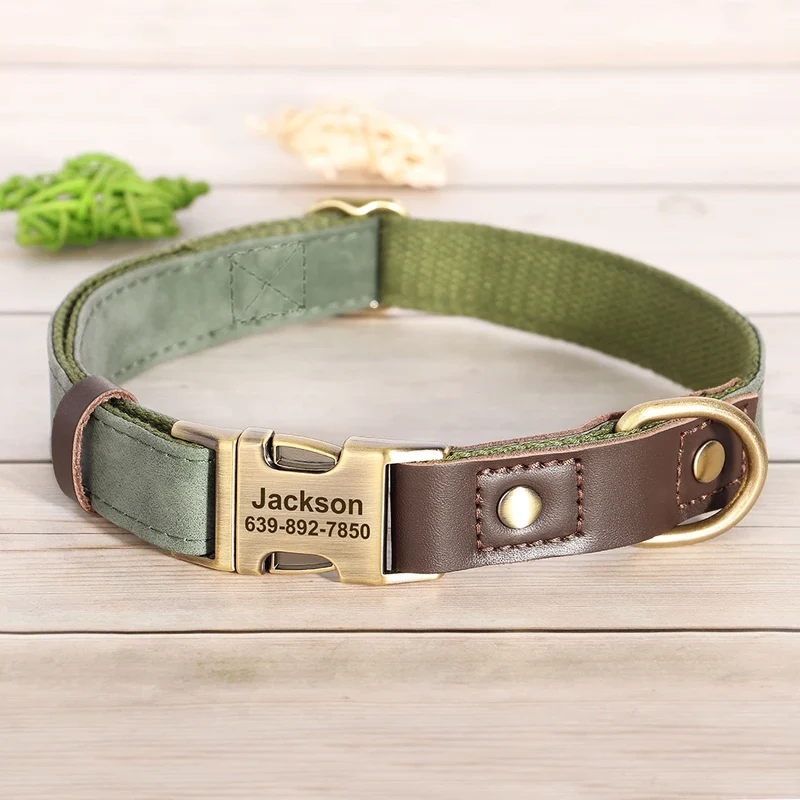 Free Custom PU Leather Dog Collar Engraved Dog Collars Adjustable Pet Buckle ID Necklace Durable for Small Medium Large Dogs Pug