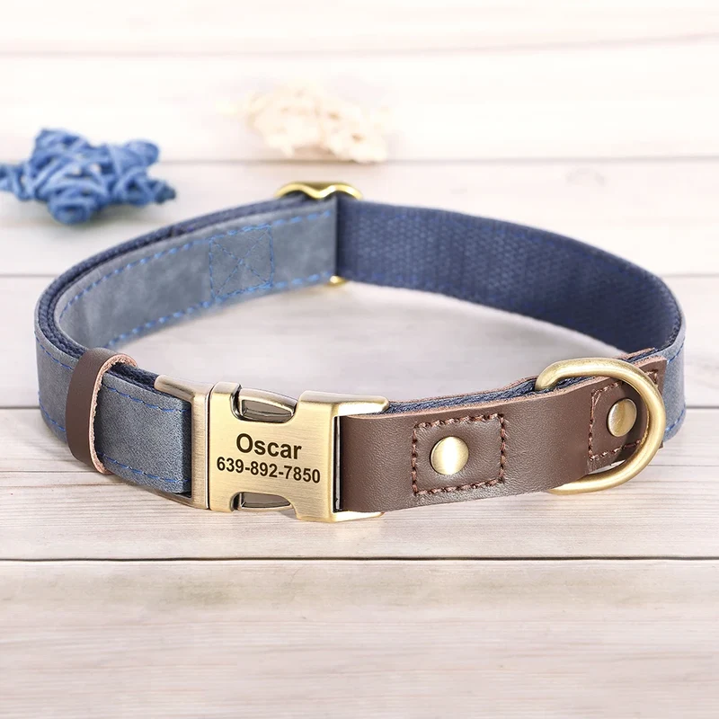 Free Custom PU Leather Dog Collar Engraved Dog Collars Adjustable Pet Buckle ID Necklace Durable for Small Medium Large Dogs Pug