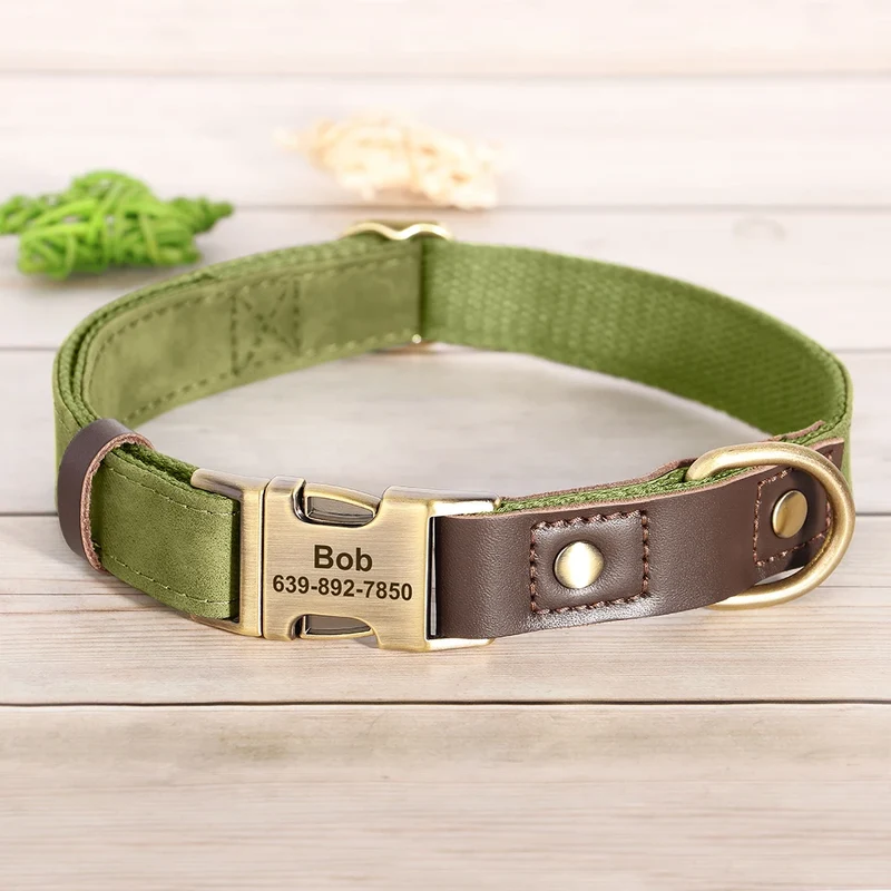 Free Custom PU Leather Dog Collar Engraved Dog Collars Adjustable Pet Buckle ID Necklace Durable for Small Medium Large Dogs Pug