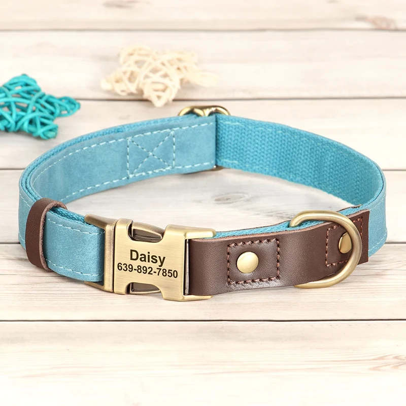 Free Custom PU Leather Dog Collar Engraved Dog Collars Adjustable Pet Buckle ID Necklace Durable for Small Medium Large Dogs Pug