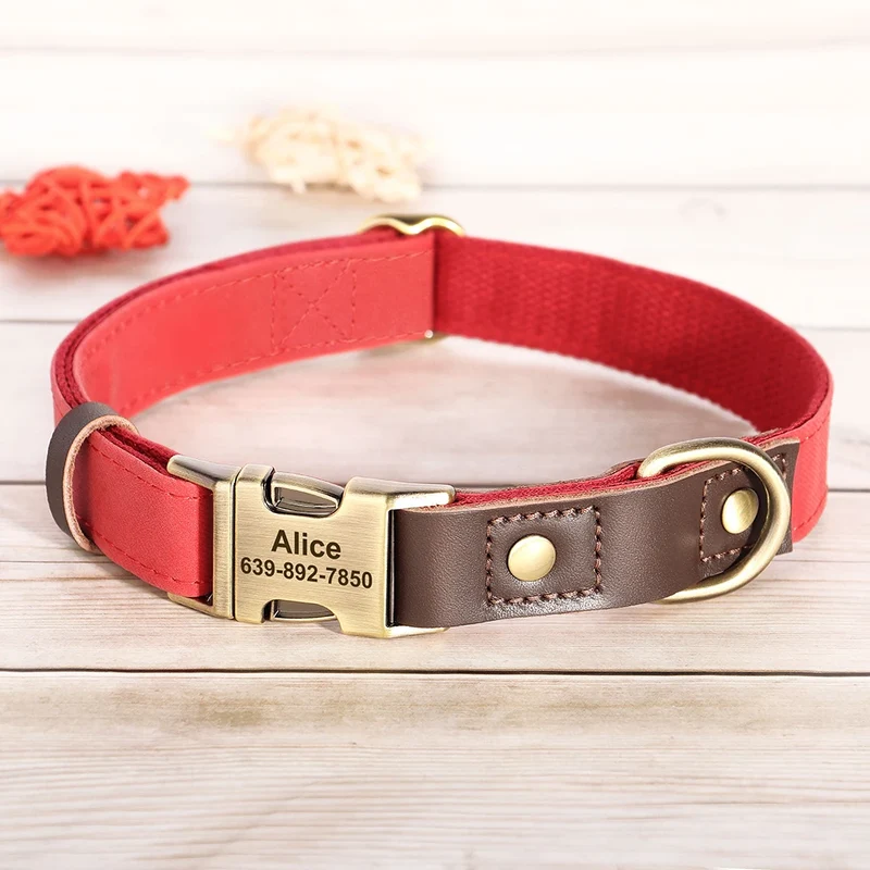 Free Custom PU Leather Dog Collar Engraved Dog Collars Adjustable Pet Buckle ID Necklace Durable for Small Medium Large Dogs Pug