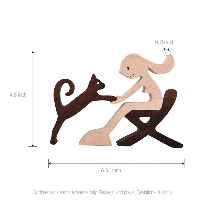 Family Puppy Wood Dog Craft Figurine Desktop Table Ornament Carving Model Home Office Decoration Pet Sculpture Christmas Gift