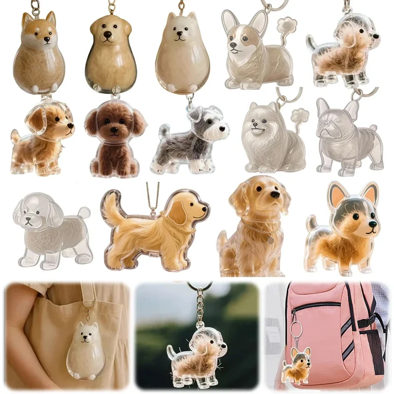 Transparent Dog Hair Storage Container Adorable Pet Keepsake Capsule Pendant With Key Ring for Pet Lovers DIY Memorial Keychain