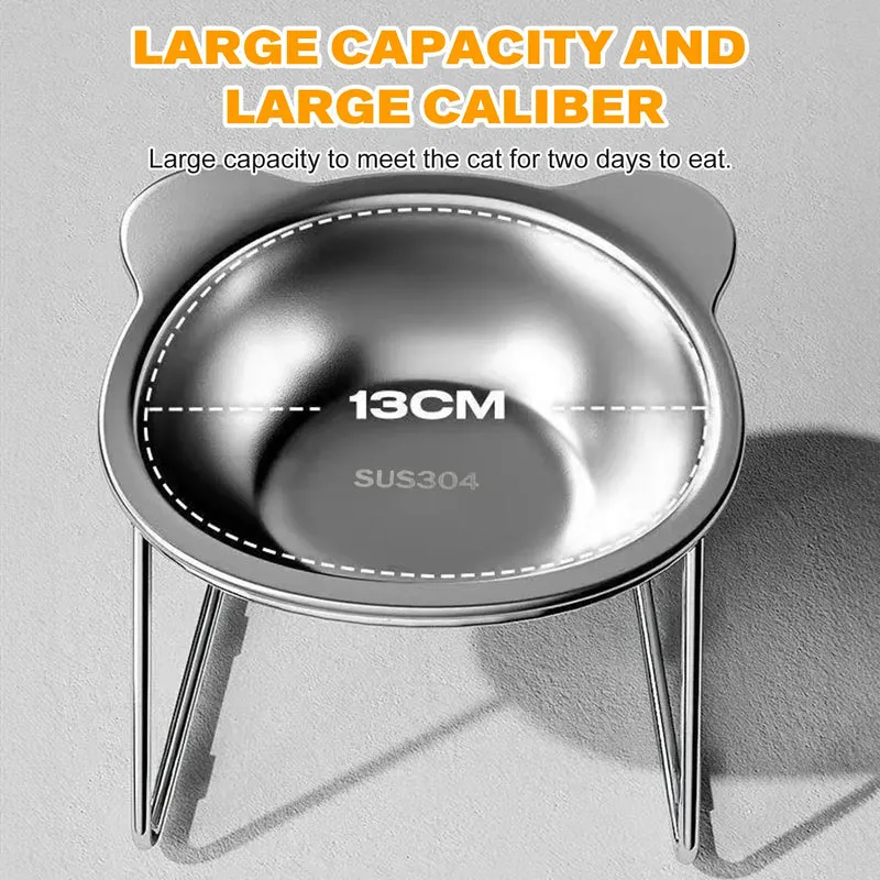 Stainless Steel Pet Bowl Slanted Anti Cervical Spondylosis for Cats and Dogs Dual Use Feeder