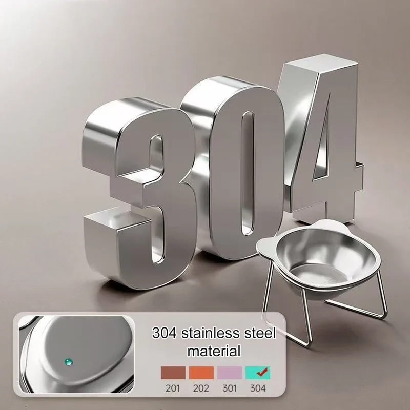 Stainless Steel Pet Bowl Slanted Anti Cervical Spondylosis for Cats and Dogs Dual Use Feeder