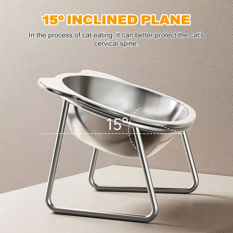 Stainless Steel Pet Bowl Slanted Anti Cervical Spondylosis for Cats and Dogs Dual Use Feeder