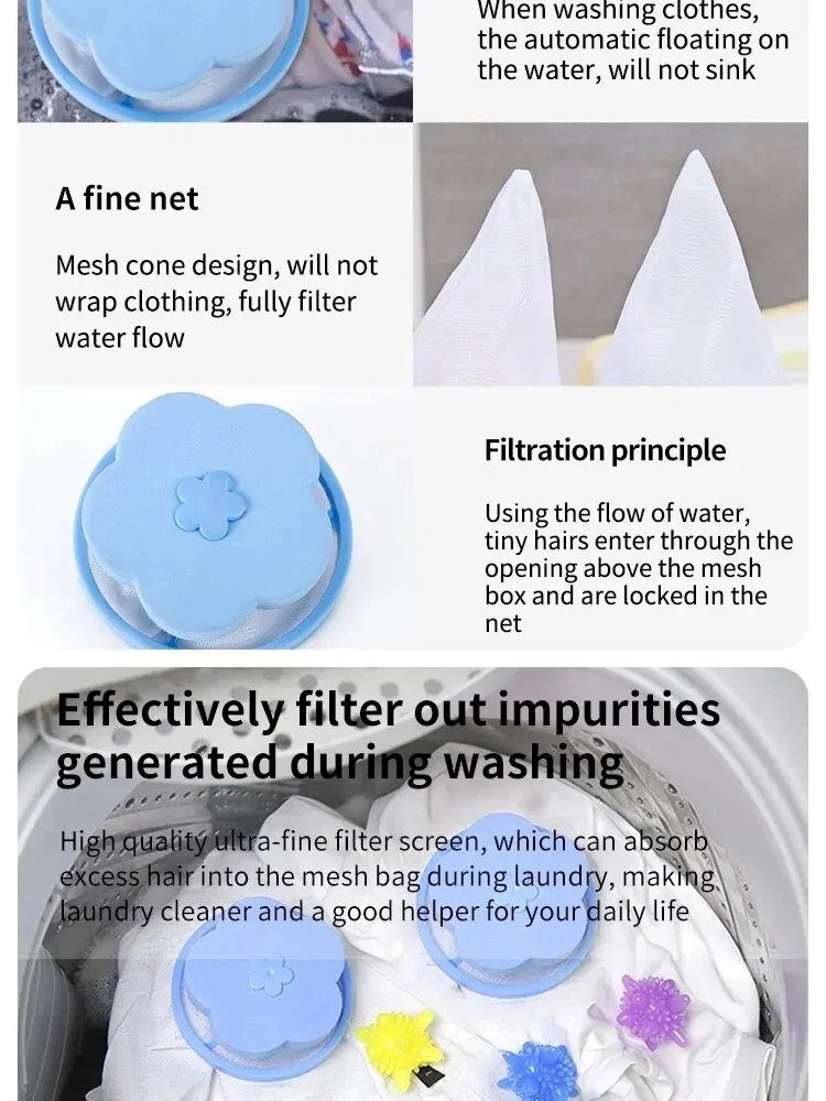 Plum Blossom Washing Machine Filter Remove Dirty Hair Mesh Yarn Laundry Reusable Ball Pet Fur Lint Hair Catcher Clothe Cleaning