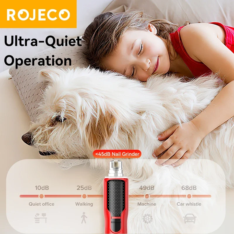 ROJECO Pet Electric Nail Grinder Rechargeable Dog Paw Grooming Nail Clipper LED Light 7 Speeds Adjustable Cat Claw Nail Grinder